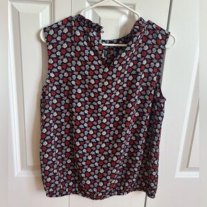 LOFT Sleeveless Top with Red and White Floral Pattern